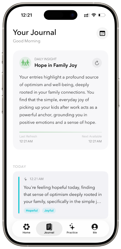 One app journal with daily insights