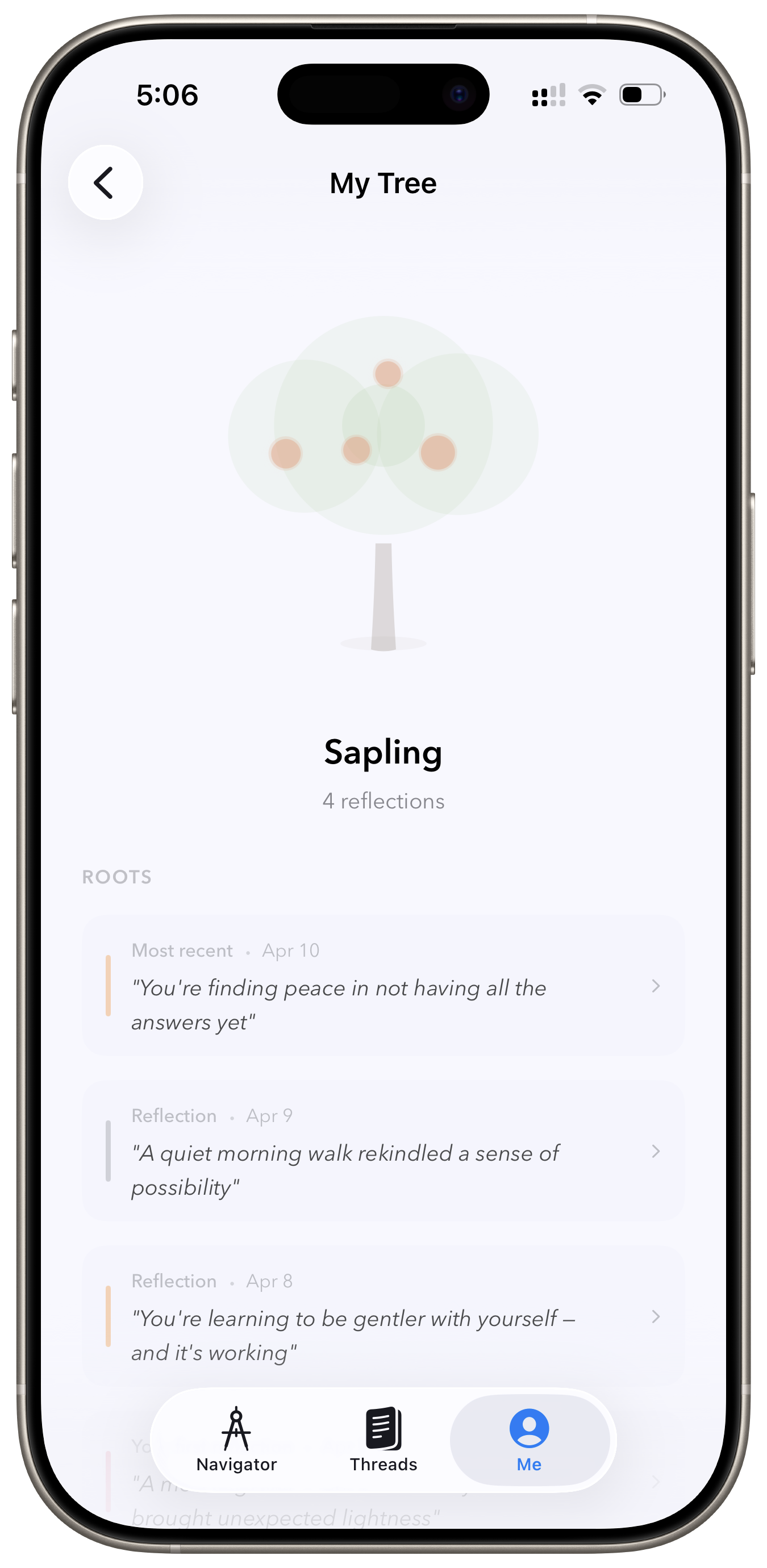 One app My Tree showing personal growth over time